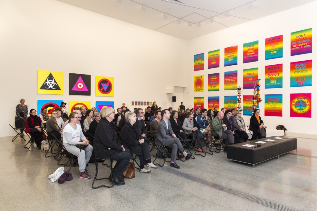 Audience during performance at David McDiarmid retrospective, National Gallery of Victoria, 23 July 2014